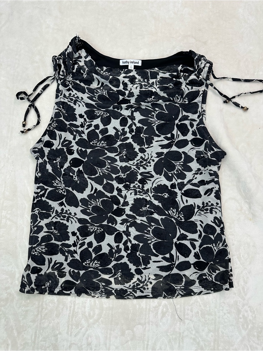 kathy ireland Black & White Floral Tie-Shoulder Tank